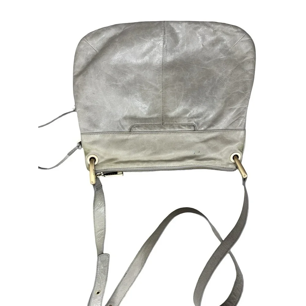 Hobo International Light Gray Smooth Leather Triple Zip Shoulder Bag Crossbody